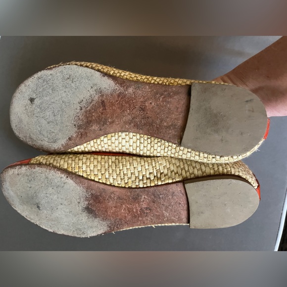 Tory Burch Ballet Flats Orange Patent Leather and Straw Womens Size 6.5 - Picture 2 of 2